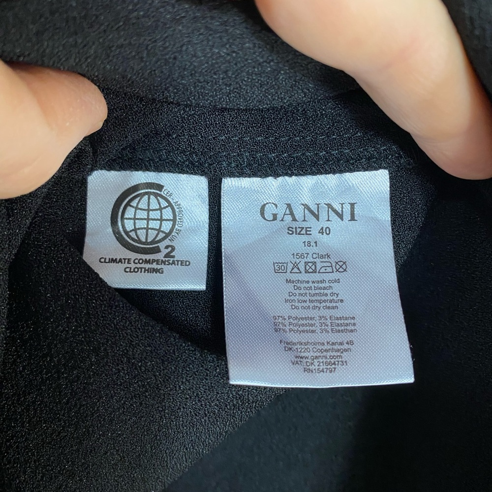 Ganni Black Crepe Flare Sleeve Clark Blouse Size 40/ US 8-10 - Picture 7 of 10